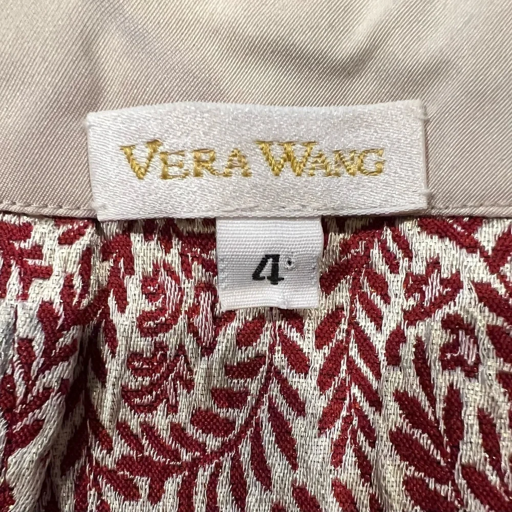 Vera Wang Red And Gold Metallic Pencil Skirt Size 4